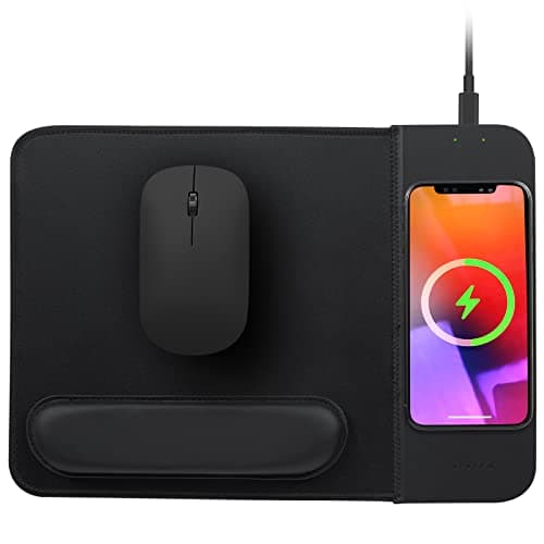 15W Wireless Charging Mouse Pad with Wrist Support, Fast Qi Wireless Charger Mouse Mat for iPhone 16/15/14/13/12/12 Pro/11/11Pro/XR/Xs/X, Samsung Galaxy S10/S9/S8 Plus Note 9/8 Multiple Devices