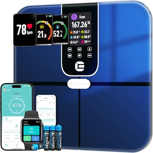 Scale for Body Weight and Fat, Lepulse 3.35" Color TFT Display Scale with Bmi Body Fat Muscle Mass, Smart Body Fat Scale with 22 Body Composition Metrics BMI Heart Rate, Bathroom Digital Scale 400lbs