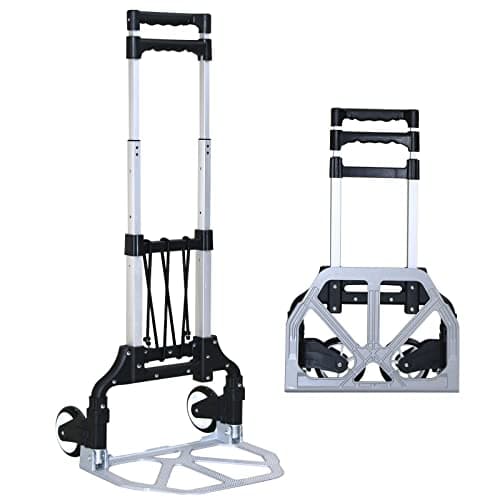Abacad Folding Hand Truck Dolly Cart，Aluminum Portable Hand Cart for Daily handling Work，180lbs, with Silent Wheel，Telescoping Handle，Black Bungee Cord, Can Stand Alone，Light Weight