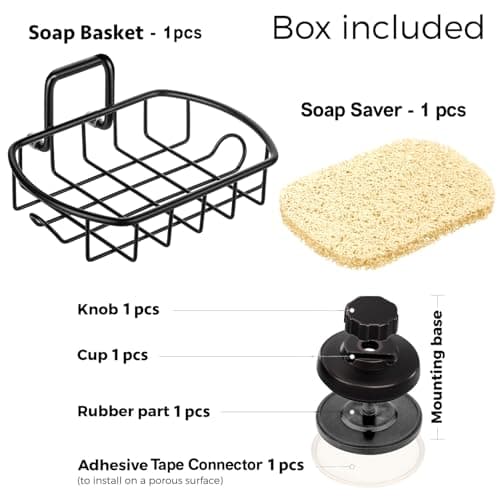 HASKO accessories Suction Soap Dish with Hooks - Super Powerful Vacuum Suction Cup Shower Soap Holder - Rustproof Stainless Steel SS304 Soap Basket - Sponge Holder for Bathroom & Kitchen (Black) 8