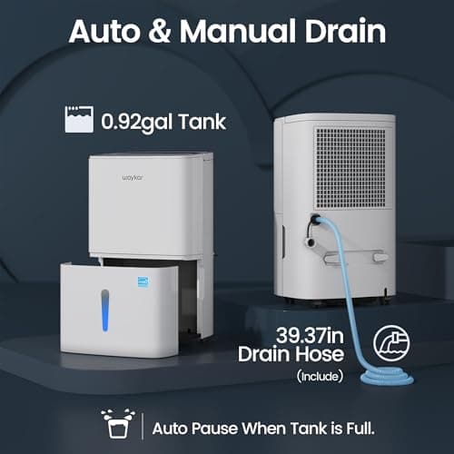 Waykar Max 80 Pint/D(Standard 62Pint/D) Energy Star Home Dehumidifier for Spaces up to 5,000 Sq. Ft, Ideal for Basement, Bathroom and Large Room with Drain Hose, Portable, Auto Defrost and Self-Drying 7