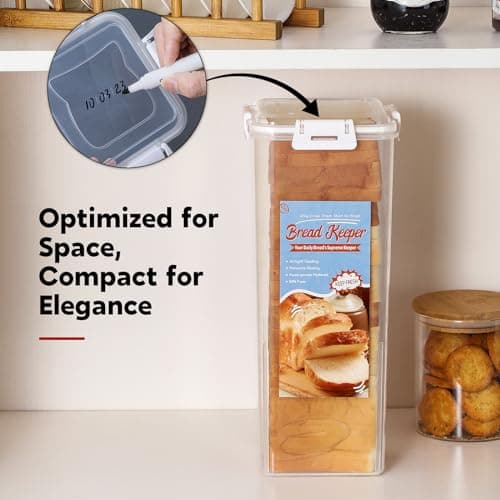 AOZITA Bread Box with Airtight Lid, Bread Storage Container, Bread Loaf Storage Dispenser, Plastic Sandwich Bread Keeper, White Lid, 1 Pack 5