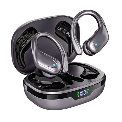 HAOYUYAN Wireless Earbuds, Sports Bluetooth Headphones, 80Hrs Playtime Ear Buds with LED Power Display, Noise Canceling Headset, IPX7 Waterproof Earphones for Workout/Running (Gray)