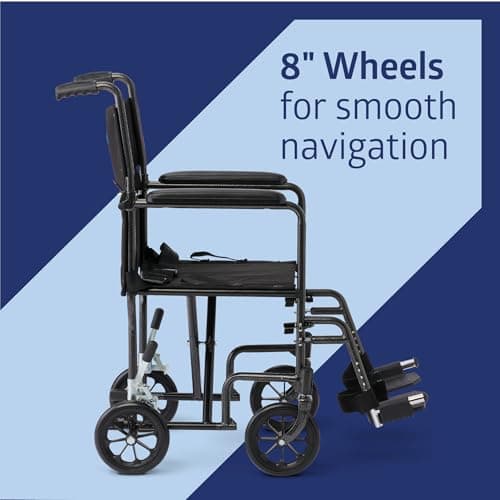 Medline Transport Wheelchair Lightweight Foldable for Adults, 17" Wide Seat Portable Transport Chair for Seniors, Swing-Away Footrests, 250 lb, Black 5