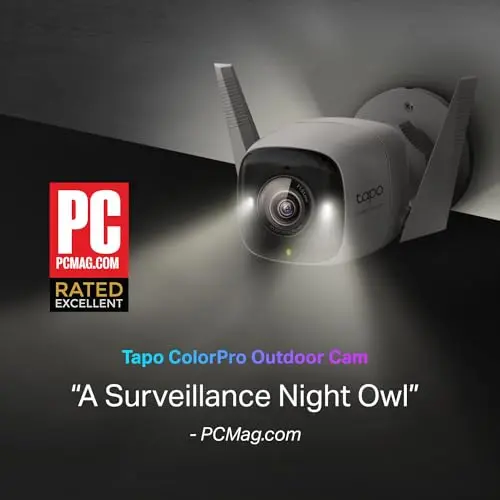 Tapo ColorPro Wi-Fi Outdoor Camera | Plug-in | Daylight Clarity at Night | 2K QHD | Person/Pet/Vehicle Detection | Local/Cloud Storage | 127° FOV | Built-in Siren C325WB 10