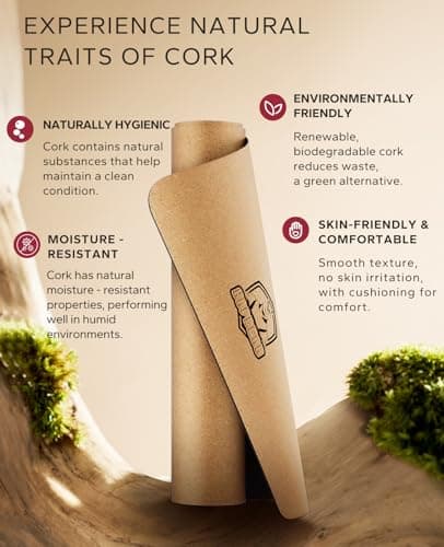 HAPBEAR Large Cork Yoga Mat - 72"x36" Wide Non-Slip for Home Workout, Yoga, Pilates & Stretching - 6mm Cushioned Support - Eco-Friendly & Durable - Bonus Resistance Bands & Carry Bag Included 5