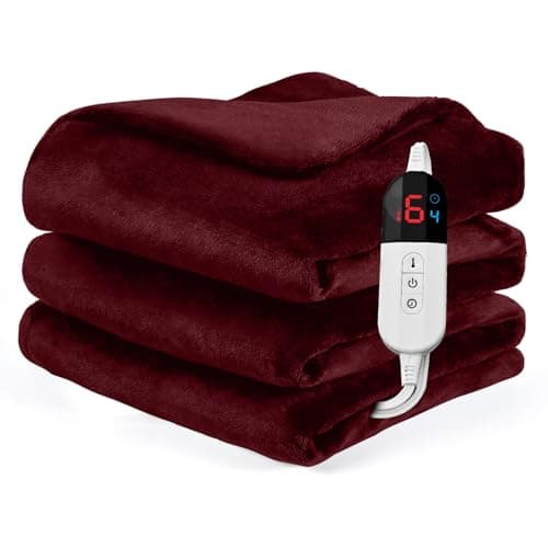 Easthome Heated Blanket Twin Fast Heating Bed Electric Blankets Throw Flannel with 6 Heating Levels & 4 Hours Auto Off, Over-Heated Protection ETL, Double-Sided Flannel，Red