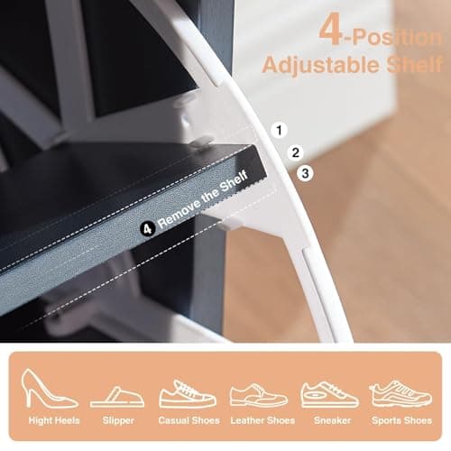 Barnyatoh Shoe Storage Cabinet,Farmhouse Shoe Organizer with 2 Flip Drawers & Barn Door Design,Freestanding Hidden Slim Narrow Shoe Rack Cabinet with Open Storage for Entryway, Foyer,Hallway,Navy Blue 6