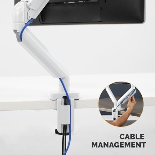 Fellowes Platinum Series Single Monitor Arm for 40-Inch Monitors, Full Motion, 360° Rotation, VESA Mount with Grommet or Clamp, USB Ports, Ergonomic, White, 8056201 5