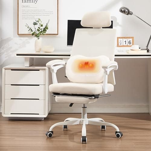 Qulomvs Ergonomic Office Chair with Massage&Heated Lumbar Support, Kneading Massage Office Chair with Foot Rest, Reclining Home Office Desk Chair Adjustable Mesh Computer Desk Chair with Wheels
