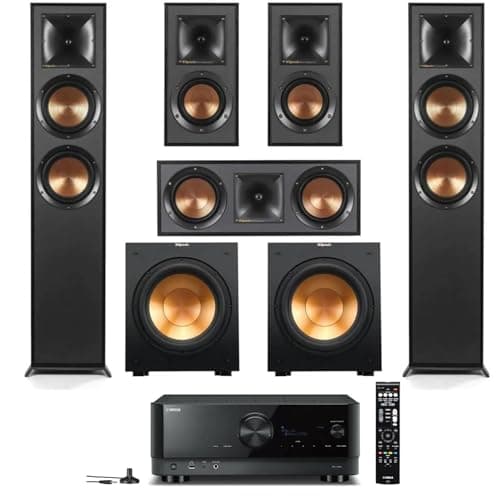 Klipsch Reference Home Theater Pack with 2X R-625FA Floorstanding Speakers, R-52C Center Channel, Pair R-41M Bookshelf Speakers (Speaker System + 2X Subwoofers + Receiver)