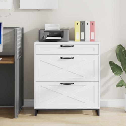 Lateral File Cabinet with 3 Drawers, Modern Farmhouse File Cabinet for Legal/Letter/A4 Size Hanging Files, Printer Stand Large Wood Home Office Furniture, White 7