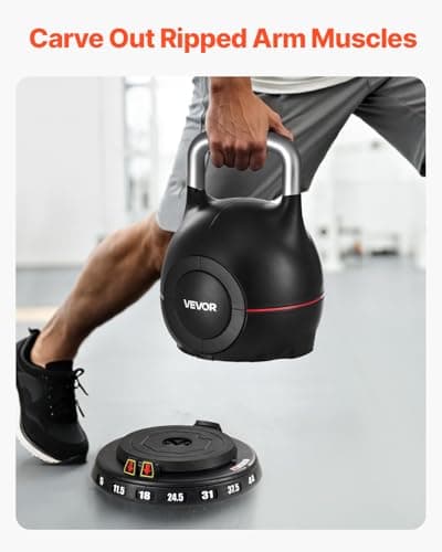 VEVOR Kettlebell, Adjustable Kettlebell with 7 Weight Levels (5, 11.5, 18, 24.5, 31, 37.5, 44 lbs), Die-Cast Aluminum and ABS Material, for Grip Strength Training, Full-body Workout & Cross-Training 6