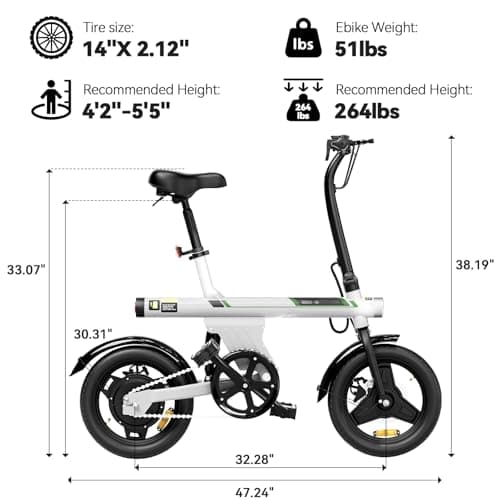 AYOLNY Mini Foldable Electric Bike for Adults, 500W Peak Folding Ebike, 36V 7.8Ah Battery 30-40 Miles, 14" Small Adult Electric Bicycle for Commuting (Ebike, White) 7