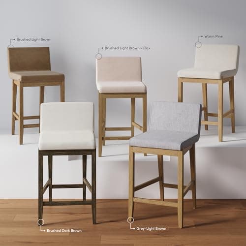 Nathan James Gracie Modern Counter Height Bar Stool with Back, Counter Stool Upholstered Chair with Natural Flax White Fabric and Brushed Wooden Legs, Natural Flax/Brown, Set of 4 10