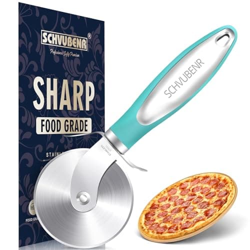 SCHVUBENR Premium Pizza Cutter Wheel - Ultra Sharp Stainless Steel Pizza Slicer with Non-Slip Soft Grip Handle - Multi-Purpose Cutter for Pizza, Dough & Pastry - Dishwasher Safe, Easy to Clean - Blue