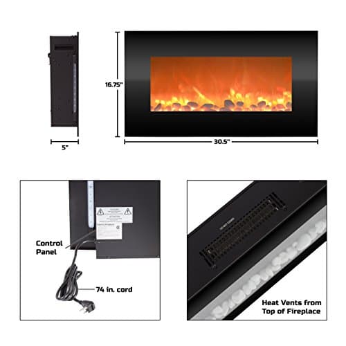 Northwest Electric Fireplace - 30 Inch Wall Mounted Fireplace - 13 Backlight Colors and Remote Controlled LED Flames, Heat, and Brightness (Black) 7