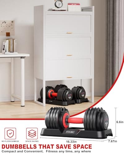 Fit Sir Adjustable Dumbbell Set, 10-in-1 25LB Ajustable Dumbbells with Safe Locking System, Enclosed Storage Tray, 1 Sec Fast Adjustment, Comfortable Non-Slip Textured Grip, Suitable for Home Gym Workouts Men and Women 7