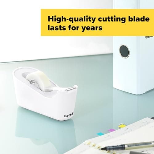 Scotch Tape Dispenser, White, Great for School or Office and Includes 1 Roll of Scotch Magic Tape 3/4 in x 350 in, ABS Material 5