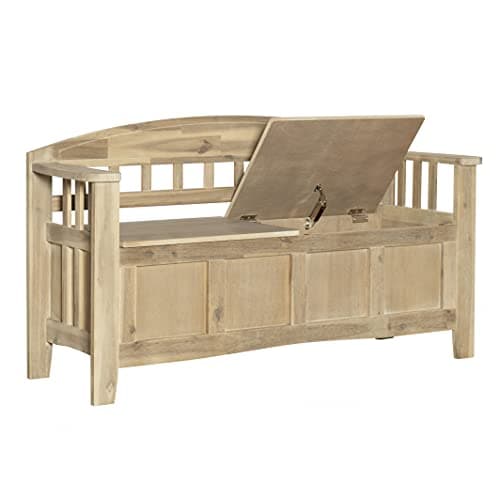 Linon Frankie Natural Wood Washed Storage Bench 10