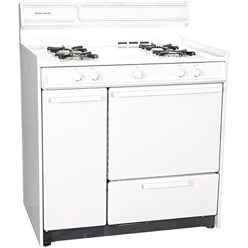 Summit Appliance WNM4307 36" Wide Gas Range in White with Electronic Ignition, Side Storage Cabinet, Broiler Drawer, Broiler Tray, Recessed Oven Door