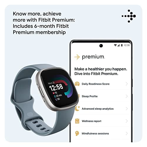 Fitbit Versa 4 Fitness Smartwatch with Daily Readiness, GPS, 24/7 Heart Rate, 40+ Exercise Modes, Sleep Tracking and more, Waterfall Blue/Platinum, One Size (S & L Bands Included) 5
