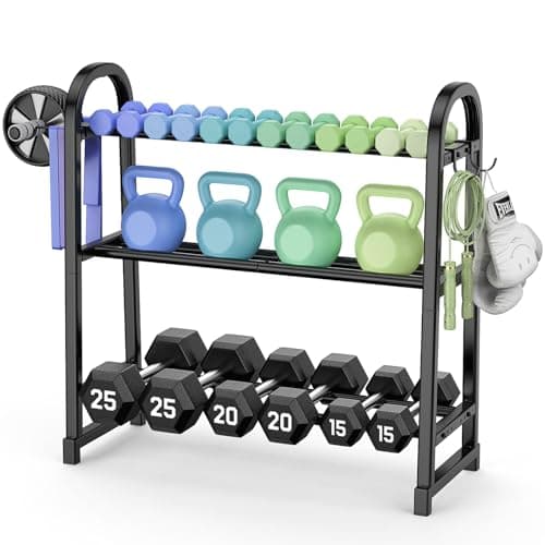 YaDonpe 3 Tier Dumbble Rack - 360LB Capacity Adjustable Dumbbell Storage Rack Space-Saving Home Gym Weight Rack For Dumbbells And Kettlebells With Hooks (Dumbbell Rack Stand Only)(Matte Black (29.96''Length))