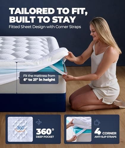 Biteany 5 Inch Mega Support Memory Foam Mattress Topper for Pressure Relief, Dual Layer 2.5" Pillow Top Mattress Topper Plus 2.5" Cooling Gel Infused Memory Foam Mattress Pad (Queen) 7