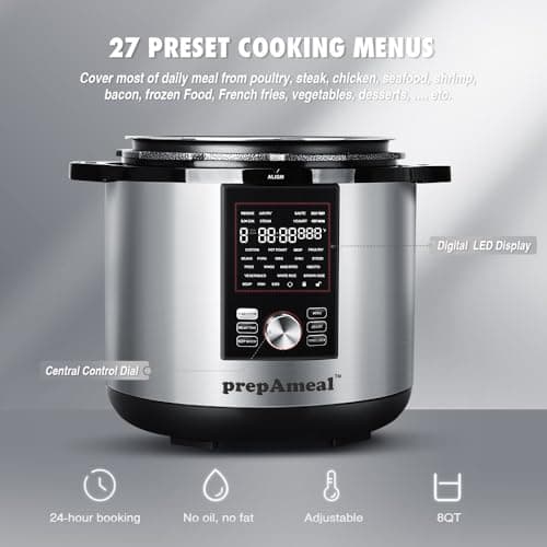 8Qt Electric Pressure Cooker & Air Fryer Combo with Pressure Lid and Air-Fry Lid - 7-in-1 cooking Modes, Easy Read LCD Display, 27 Presets Programs, 8 Program Storage (Silver, 8 Quart - ACC) 6