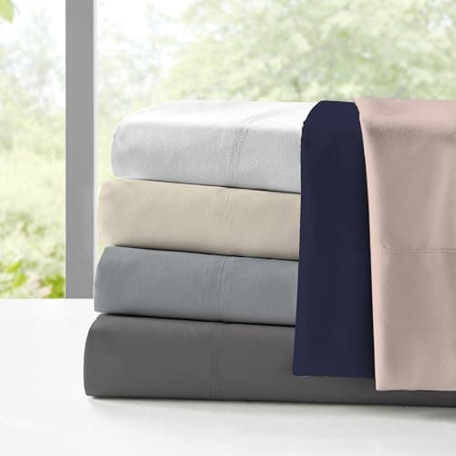 100% Cotton Ivory Twin Fitted Sheet - Percale Weave, Back to School College Essential, Cool & Crisp Deep Pocket, Breathable & Comfortable 5