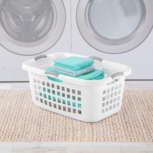 Sterilite 6 Pack Plastic Laundry Basket Clothes Hamper, 2 Bushel, Ultra, White 7
