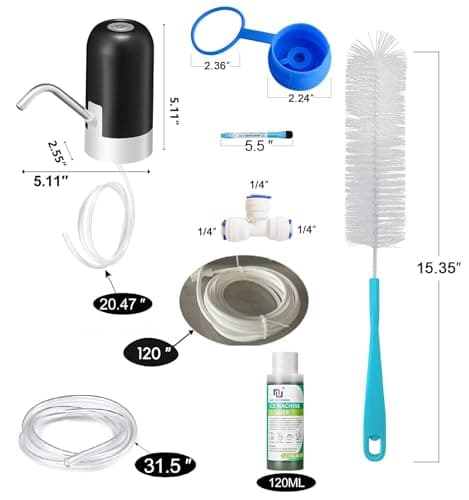 NUNET 3-in-1 Ice Maker Water Dispenser Water Cooler Filled by Water Line w. 10ft Water Inlet Hose 1/2" &1/4" Connector Hot/Cold Water Ready Makes 44 lbs Ice Daily Stores 4lb Ice 7