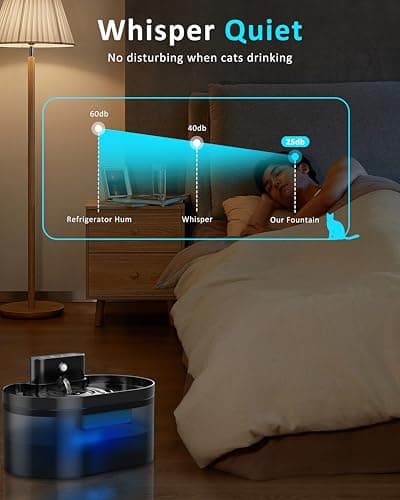 PEKTACO Wireless Cat Water Fountain: Pet Water Fountain Battery Operated, 74oz/2.2L Automatic Cat Water Dispenser，Rechargeable Drinking Fountain for Cats Indoor with Motion Sensor, Black 7