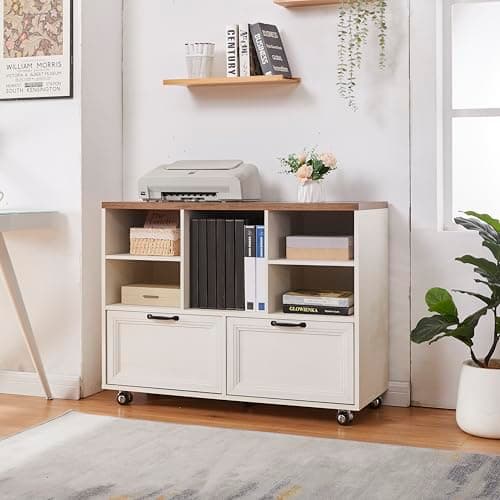 40" Lateral File Cabinet with Wheels,Farmhouse Wood File Cabinets with shelve,Filing Cabinets with 2 Drawers for Legal/Letter/ A4 Size 7