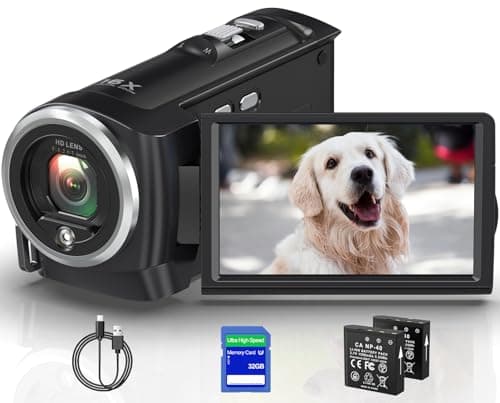 VENOPTIX 2.7K Video Camera Camcorder QHD 50MP YouTube Vlogging Camera 16X Digital Zoom Webcam 270 Degree Rotation Screen Camcorders with 32G SD Card and 2 Batteries Recording While Charging