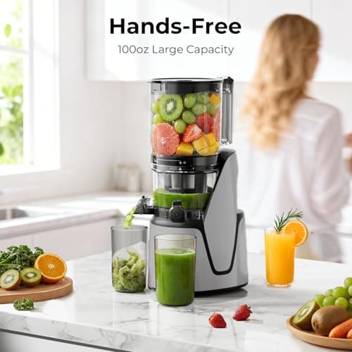 EanOruus Juicer Machines, 3-in-1 Cold Press Juicer with 6.5" Extra Large Chute, 100oz Large Capacity, AC Motor, Makes Juice, Nut Milk & Sorbet, Silver Gray 5