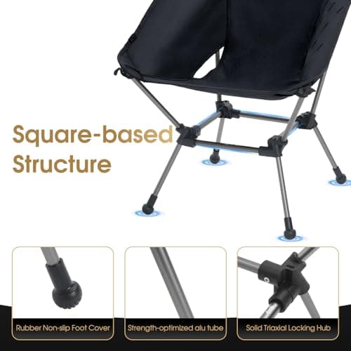 MOON LENCE Portable Camping Chair Plus, Larger & Roomier, Compact and Lightweight Still, Folding Chair for Backpacking & Hiking, 330Lbs Capacity (Black) 7