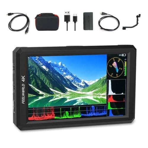 FEELWORLD F6 Camera Field Monitor Bundle - 6 Inch 4K HDMI On Camera Monitor with Waveform, 3D LUT Load (Includes Battery, Micro & Mini HDMI Cords, Carry Case)