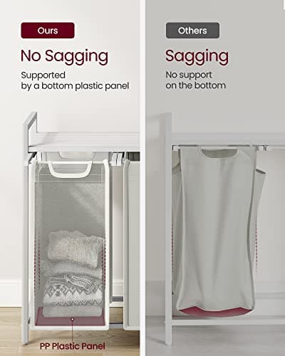 VASAGLE Laundry Hamper, Laundry Basket, Laundry Sorter with 3 Pull-Out and Removable Bags, Shelf, Metal Frame, 3 x 10.6 Gallons (40 L), 36.4 x 13 x 28.4 Inches, Cream White and Cloud White UBLH301W01 6