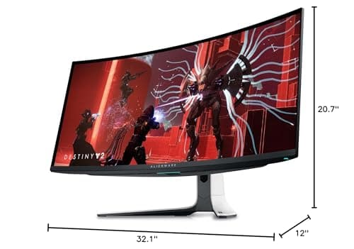 Alienware AW3423DW Curved Gaming Monitor 34.18 inch Quantom Dot-OLED 1800R Display, 3440x1440 Pixels at 175Hz, True 0.1ms Gray-to-Gray, 1M:1 Contrast Ratio, 1.07 Billions Colors - Lunar Light 16