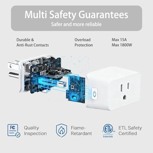 AiSeek Tuya Smart Plug,Mini with Energy Monitoring,Pro Series 15A Plug,2.4G Wi-Fi Outlets Support Alexa, Google Assistant, Time Schedule,ETL & FCC Certified, 4 Pack 8