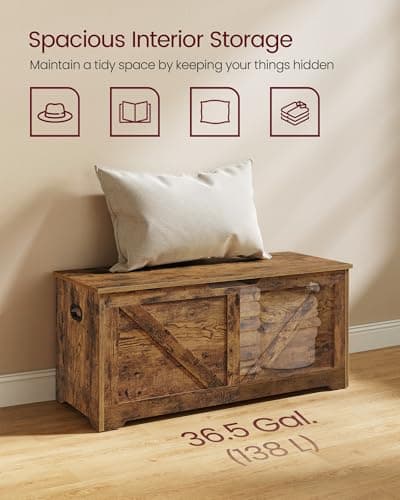 VASAGLE Storage Chest, Storage Trunk with 2 Safety Hinges, Storage Bench, Shoe Bench, Farmhouse Style, 15.7 x 39.4 x 18.1 Inches, for Entryway, Bedroom, Living Room, Rustic Brown ULSB060T01 4