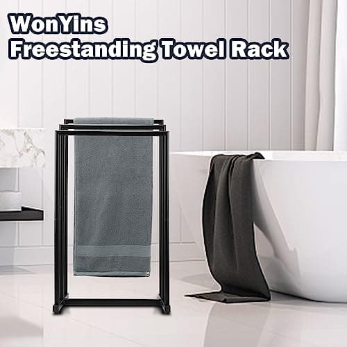 WonYins Standing Towel Rack, 3 Tier Metal Free Standing Floor Towel Racks for Bathroom Freestanding, Drying Bath Towel Rack Stand for Bathroom Floor, Bedroom, Storage, Laundry Room 7