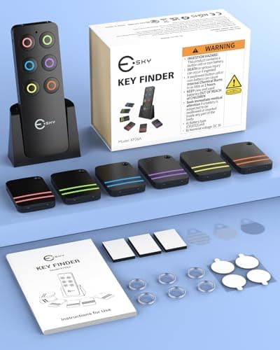 Esky Key Finder Locator with Sound, Stick-on TV Remote Control Finder, Item Locator Tags with 85dB Noise Sound 6 Receivers, Wallet Tracker Key Finders for Finding Keys, Remote Gift Idea 8