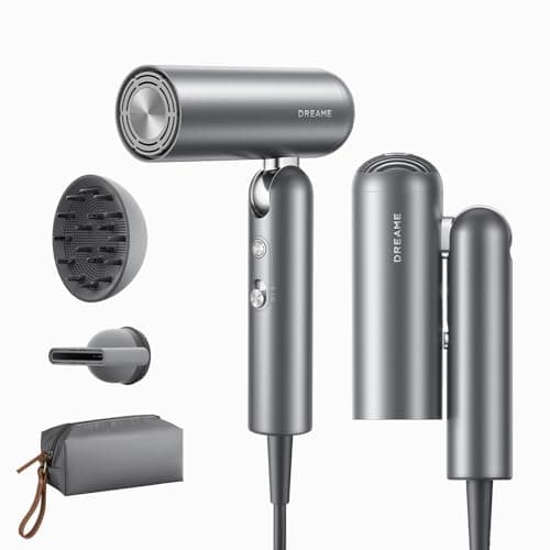 Dreame Pocket Pro Hair Dryer, Dual Voltage Travel Blow Dryer with Diffuser, 1300W Professional HighSpeed Ionic Hair Blower, Fast Drying, Low Noise, Lightweight, No Heat Damage, Global Travel 120V/240V