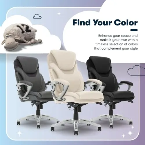 Serta Bryce Executive Office Chair, Ergonomic Computer Desk Chairs with Patented AIR Lumbar Support, Comfy Body Pillows, Height Adjustable, Swivel Base with Wheels, Bonded Leather, Cream 13