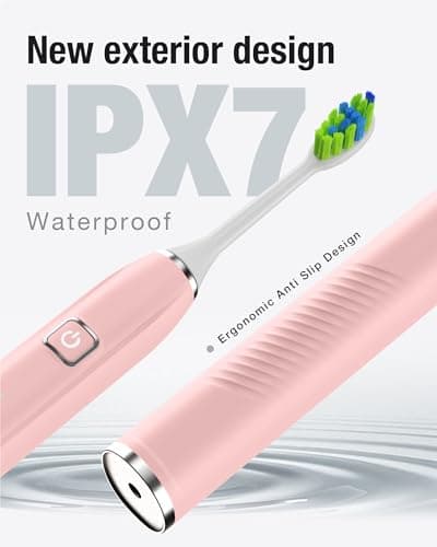 7AM2M Sonic Electric Toothbrush with 6 Brush Heads for Adults&Kids, One Charge for 120 Days, Wireless Fast Charge, 5 Modes, 40000VPM Powered Toothbrush, 2 Minutes Built in Smart Timer -Pink 4