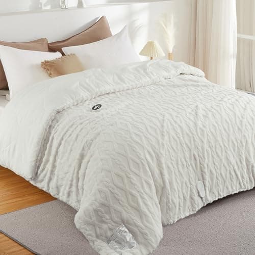 STARBEDIA Heated Comforter Blanket Queen Size with Wireless LCD Controller, Tufted Fast Heating Electric Quilt, 6 Heat Levels & 2-10H Time Settings, UL Certified, White Queen 90" x 90"