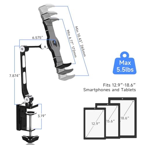 suptek Aluminum Alloy Tablet Stand for Desk, Adjustable Foldable Arm Holder Mount Compatible with iPad 10/9th, iPad 13/12.9 Pro, Portable Monitor 12.9-18.6'', YF208BV1 9