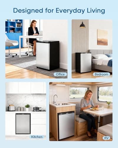 Feelfunn 3.0 Cu.ft Upright freezer - Compact Mini Freezer with 7 Adjustable Thermostat, Removable Shelves, Reversible Single Door, 360°Uniform Cooling Small freezer for Home Office Dorm, Silver 8